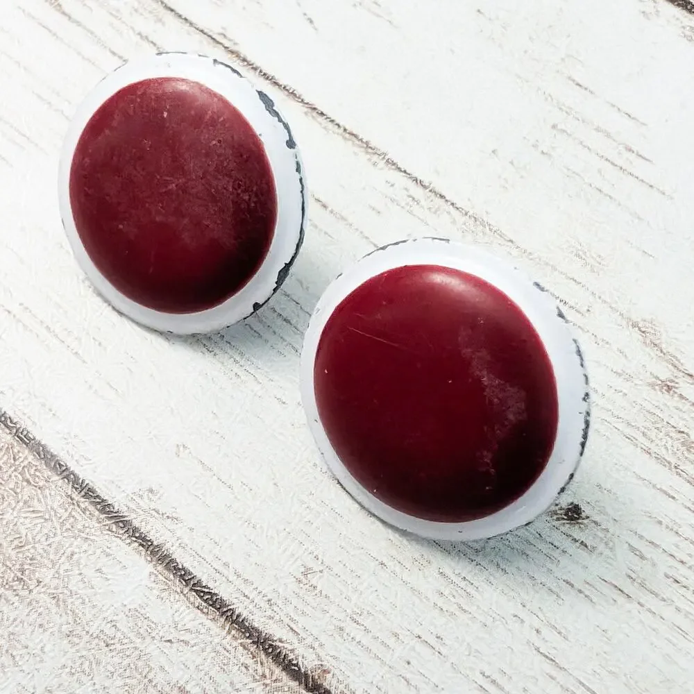 Vintage Earrings For Pierced Ears - Red & White Circle - Poor Condition